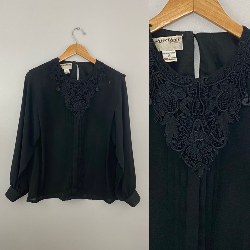Vintage Lace-Front Semi Sheer Blouse